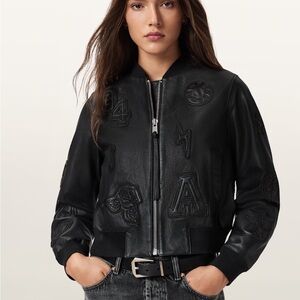 All Saints Black Bomber Jacket ORTEN 94 LEATHER